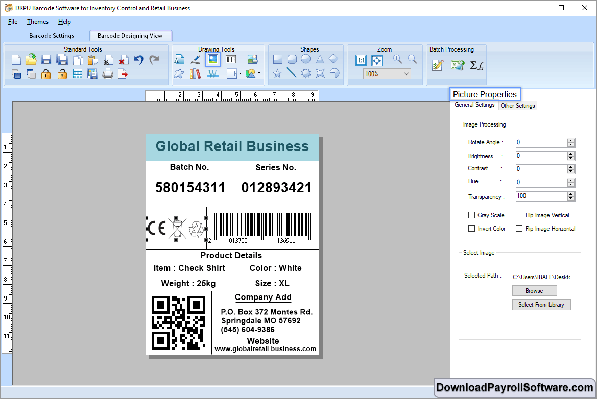 Barcode Designing View - Picture Properties Barcode Designing View - Picture Properties