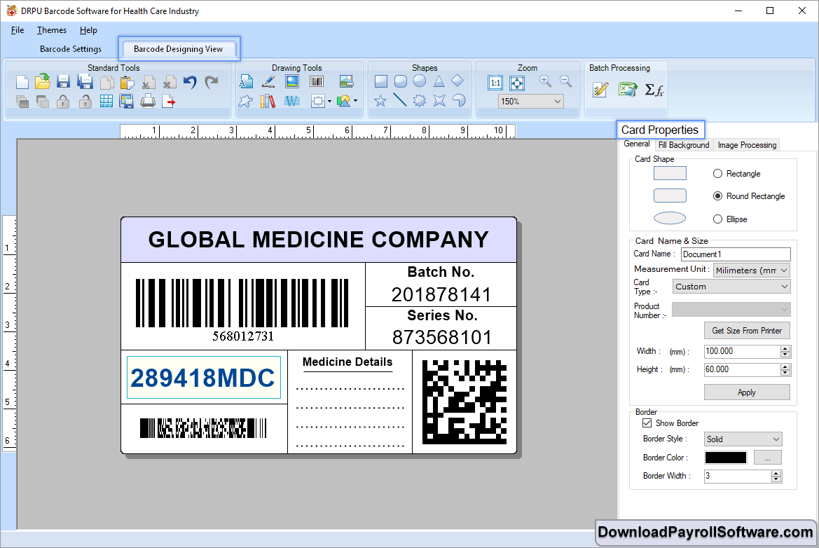 Barcode Designing View - Card Properrties Barcode Designing View - Card Properties