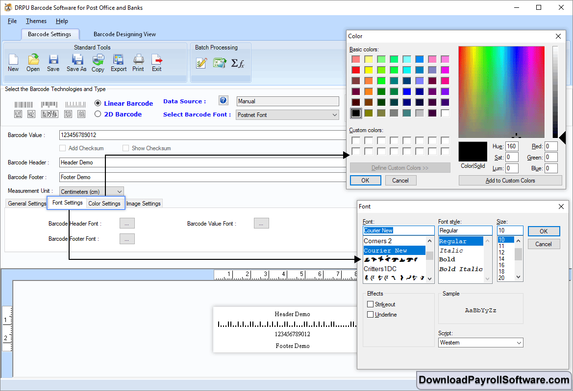 Color Settings Linear Barcode - Color Settings