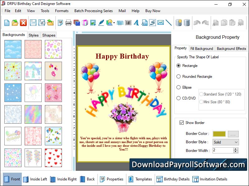 Screenshot of Birthday Cards Designing Software