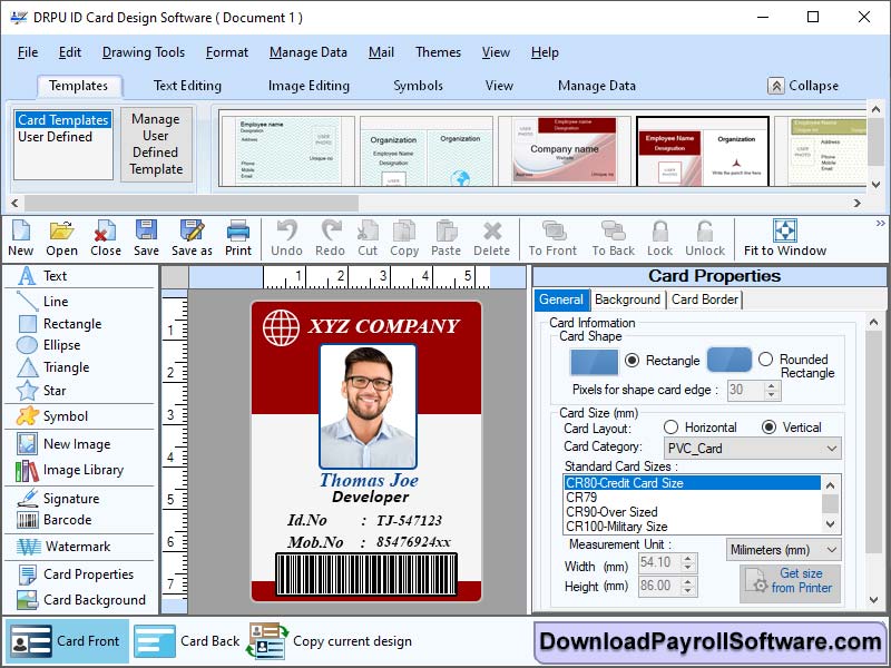 Screenshot of ID Card Design Software