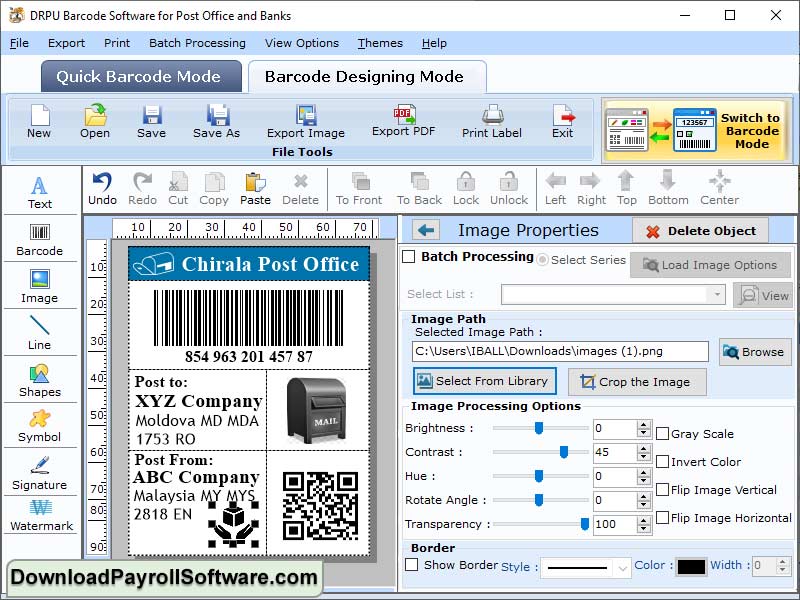 Screenshot of Design Postal Barcode