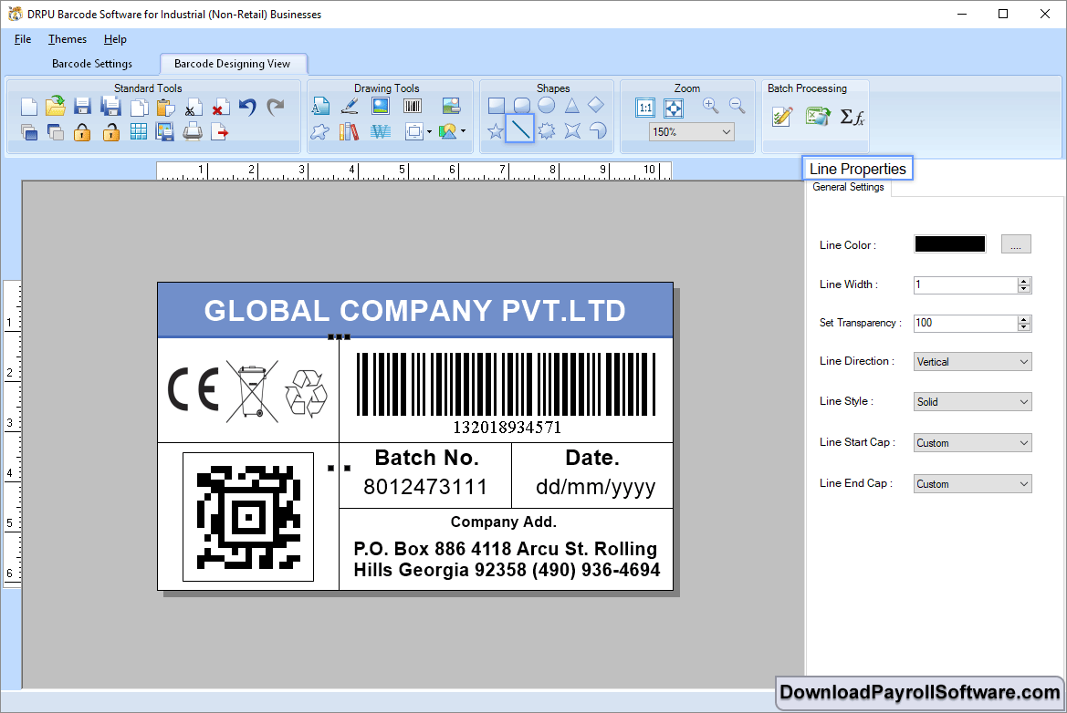 Barcode Designing View - Line Properties