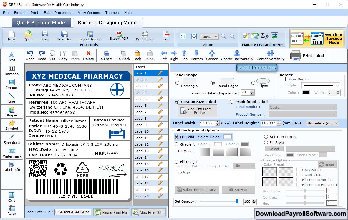 Barcode Designing View - Label Properties