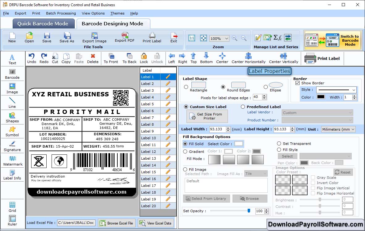 Label Barcode Properties