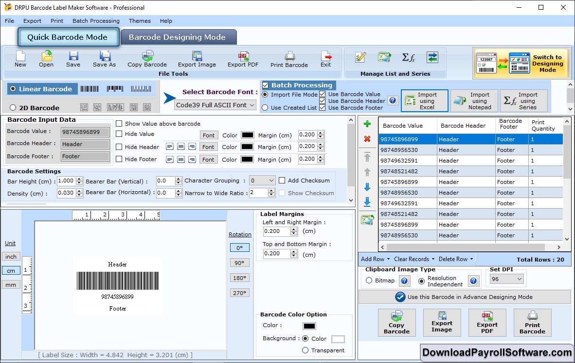 Barcode Settings - Linear Barcode