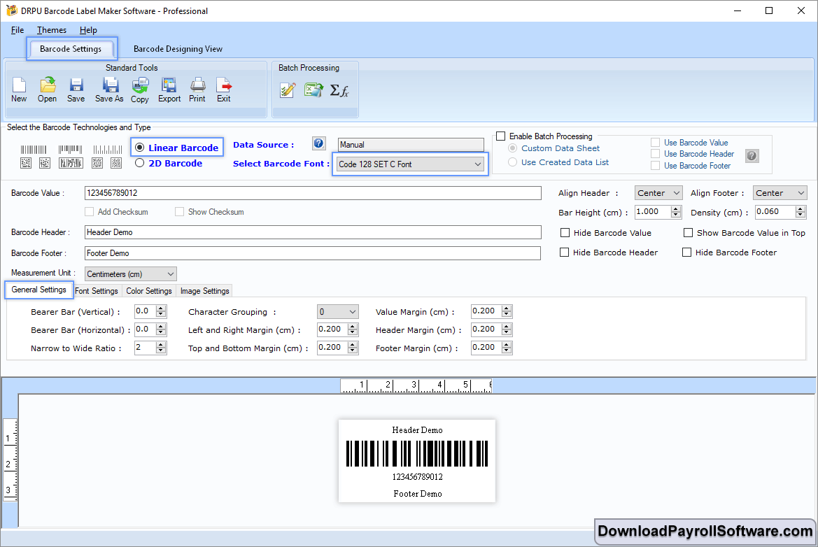 Barcode Settings - Linear Barcode