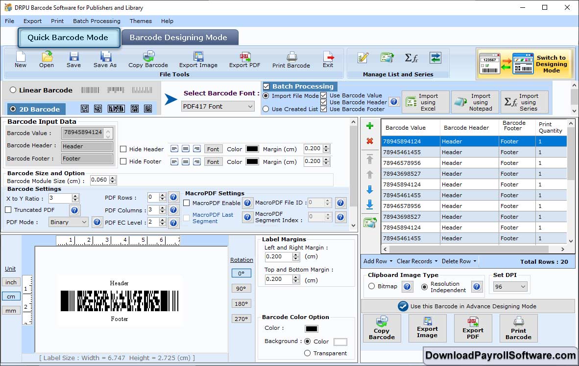 Barcode Settings - Linear Barcode