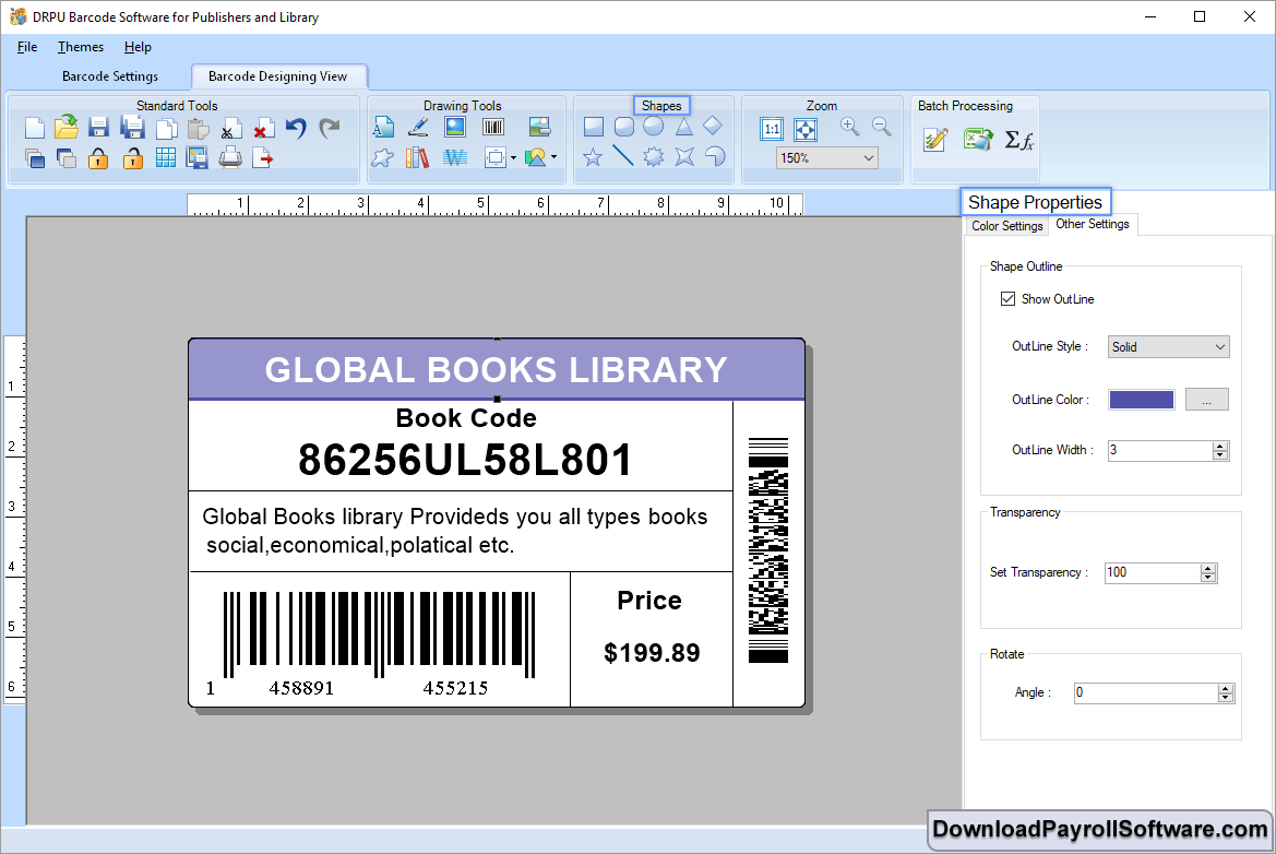Barcode Designing View - Shape Properties