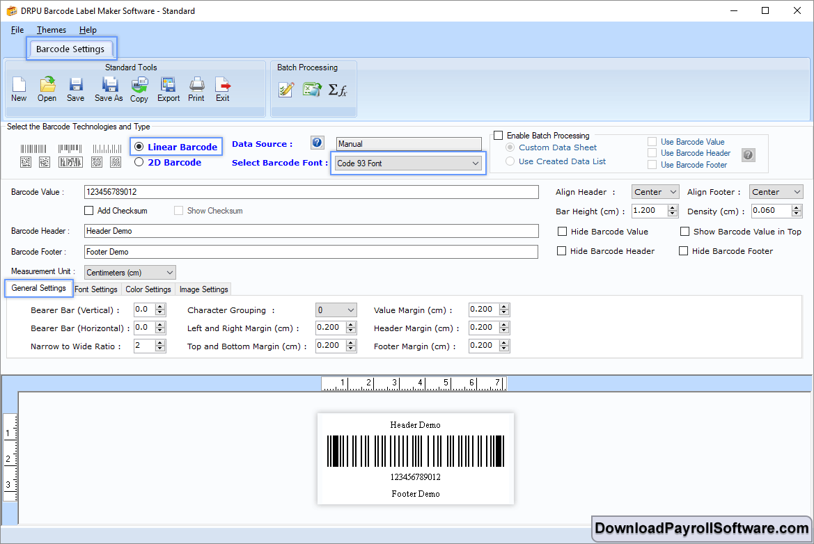 Barcode Settings - Linear Barcode